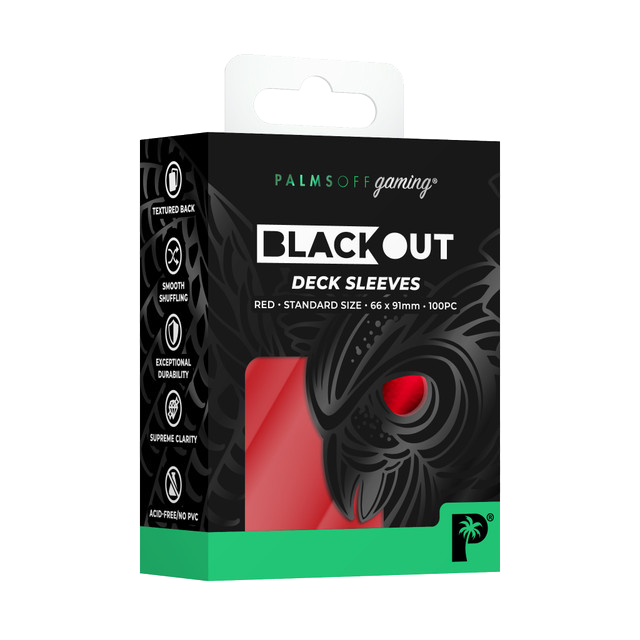 Palms Off Gaming Blackout Deck Sleeves - Standard Size - Red - 100pc